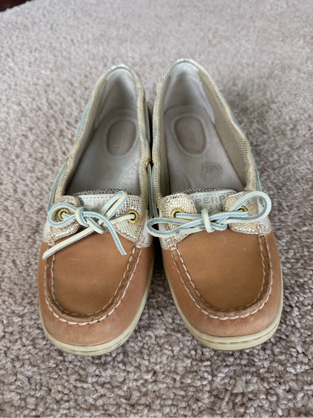 Sperry Leather Boat Shoes in Tan and Light Cream